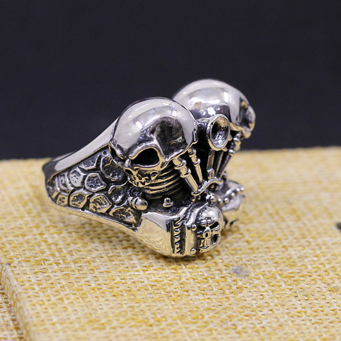 Real Solid 925 Sterling Silver Rings The Locomotive Skulls Gothic Punk Jewelry Size 9.5-11