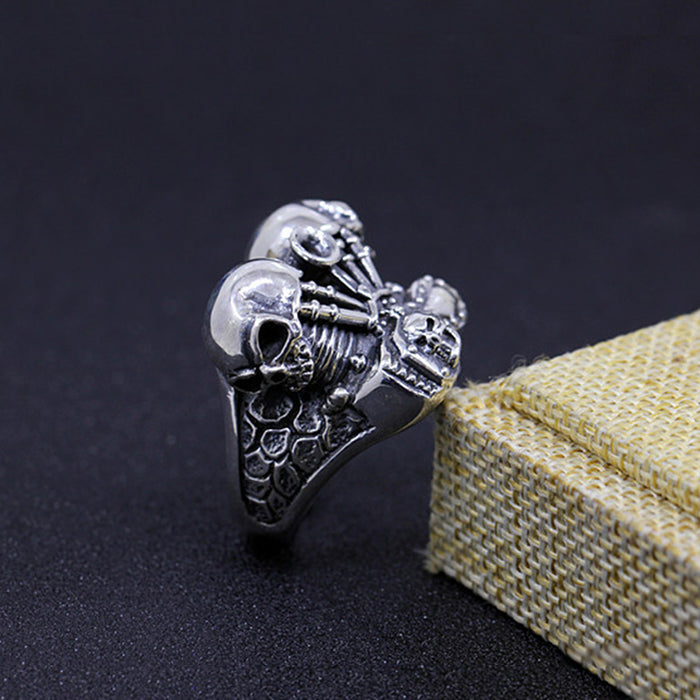 Real Solid 925 Sterling Silver Rings The Locomotive Skulls Gothic Punk Jewelry Size 9.5-11