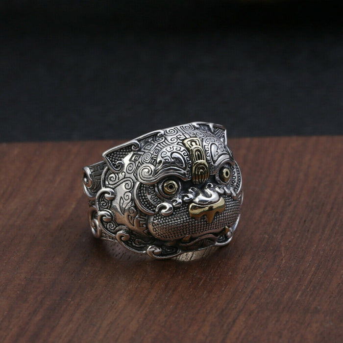 Real Solid 925 Sterling Silver Rings Auspicious Animals Fashion Punk Jewelry Open Size Adjustable