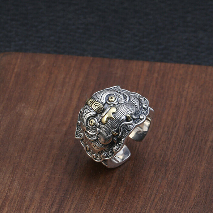 Real Solid 925 Sterling Silver Rings Auspicious Animals Fashion Punk Jewelry Open Size Adjustable