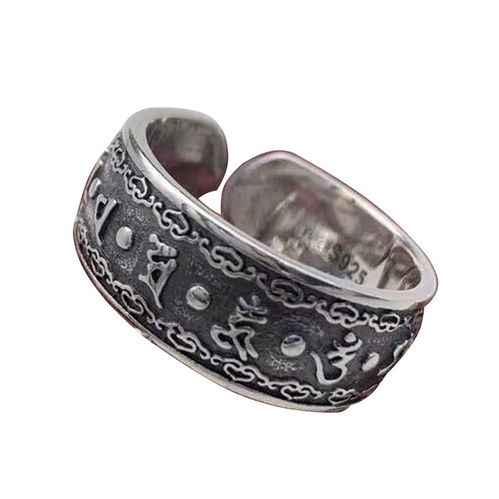 Real Solid 925 Sterling Silver Rings Religions Om Mani Padme Hum Fashion Luck Jewelry Open Size Adjustable