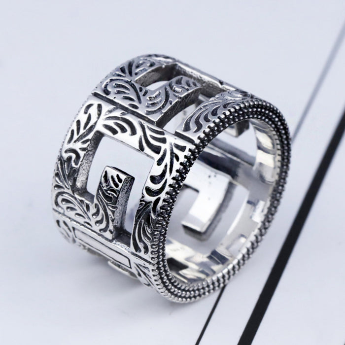 Real Solid 925 Sterling Silver Rings Hollow Letter G Fashion Jewelry Size 7-11
