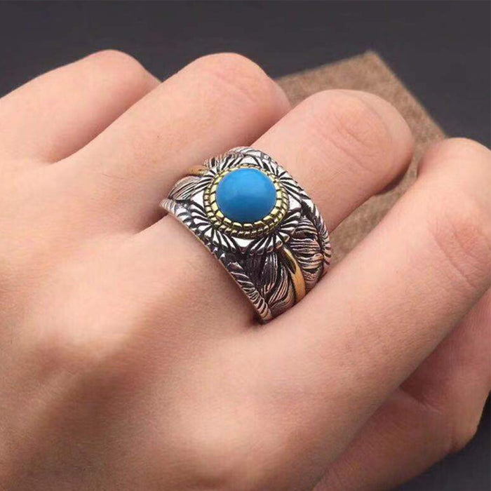 Real Solid 925 Sterling Silver Gem Rings Feather Fashion Couples Jewelry Open Size Adjustable