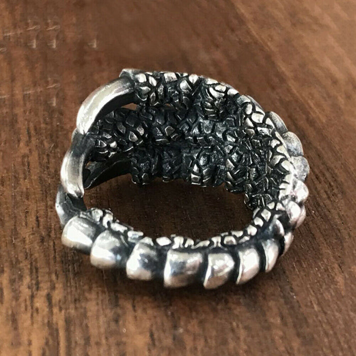Real Solid 925 Sterling Silver Rings Dragon Scales Dragon Claw Fashion Punk Jewelry Open Size 6-10