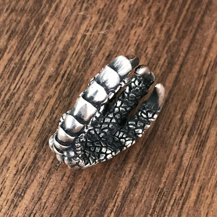 Real Solid 925 Sterling Silver Rings Dragon Scales Dragon Claw Fashion Punk Jewelry Open Size 6-10