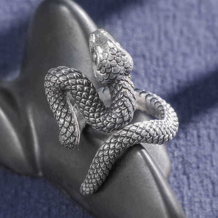 Real Solid 999 Sterling Silver Rings Snake Animals Fashion Punk Jewelry Adjustable 4-12 Unisex