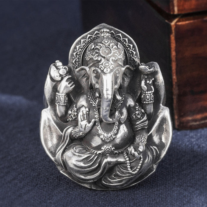 Real Solid 999 Sterling Silver Rings Elephant Trunk Animals Ganesha Gothic Punk Jewelry Open Size 8-10