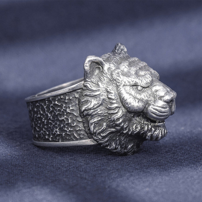 Real Solid 999 Sterling Silver Rings Lion Animals Gothic Fashion Jewelry Open Size 8-10