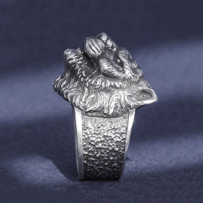 Real Solid 999 Sterling Silver Rings Lion Animals Gothic Fashion Jewelry Open Size 8-10