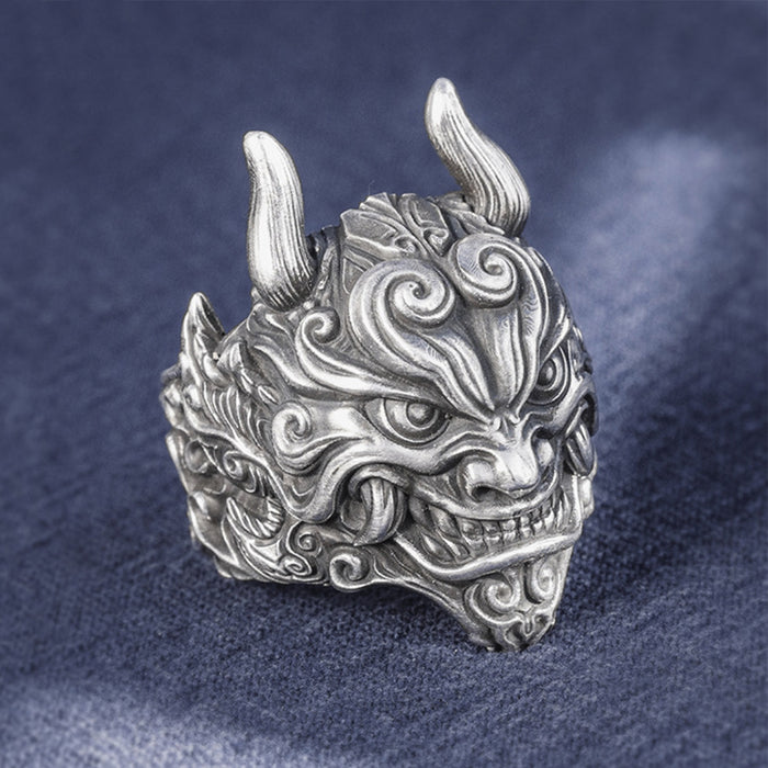 Real Solid 999 Sterling Silver Rings Gluttonous Mythical Animal Gothic Jewelry Open Size 8-10