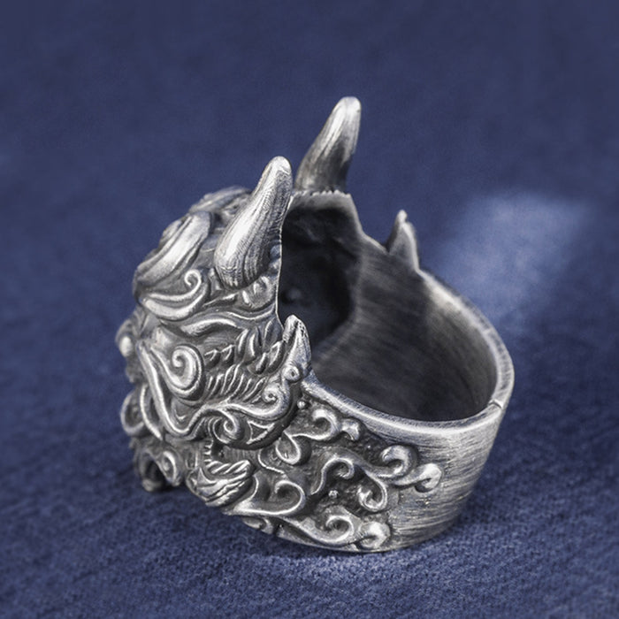 Real Solid 999 Sterling Silver Rings Gluttonous Mythical Animal Gothic Jewelry Open Size 8-10
