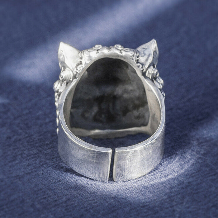 Real Solid 999 Sterling Silver Rings Lion Animal Gothic Punk Jewelry Open Size 10-12