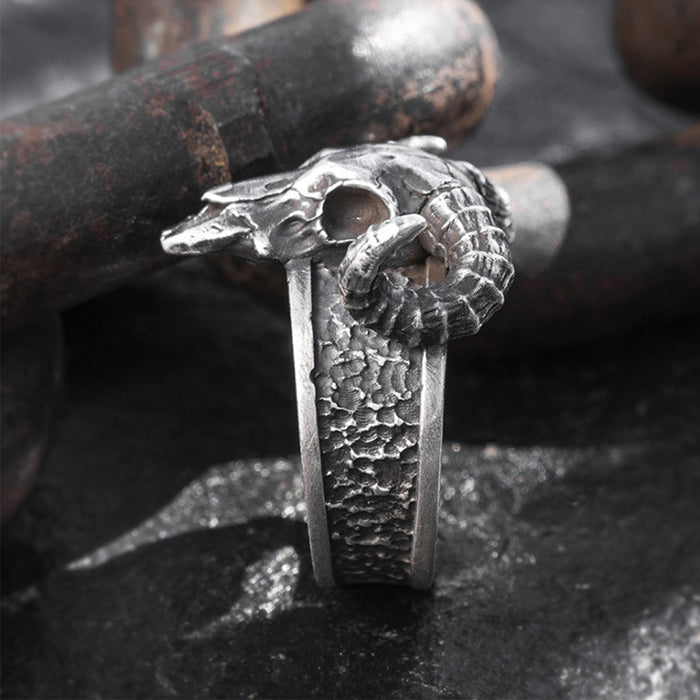 Real Solid 999 Sterling Silver Rings Skull Ram Head Horn Animals Gothic Punk Jewelry Open Size 8-10