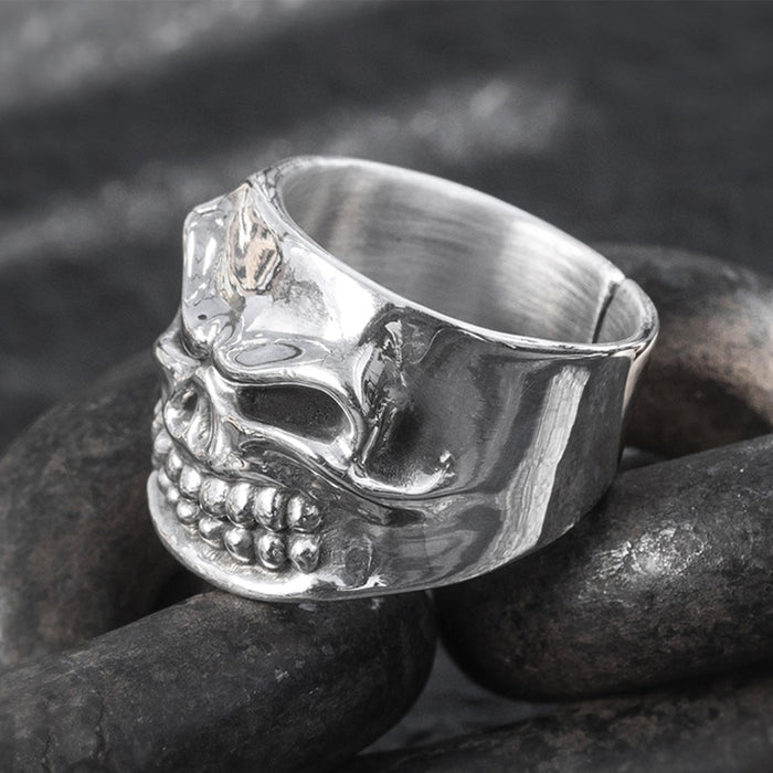 Real Solid 999 Sterling Silver Rings Skeletons & Skulls Gothic Punk Jewelry Open Size 8-10