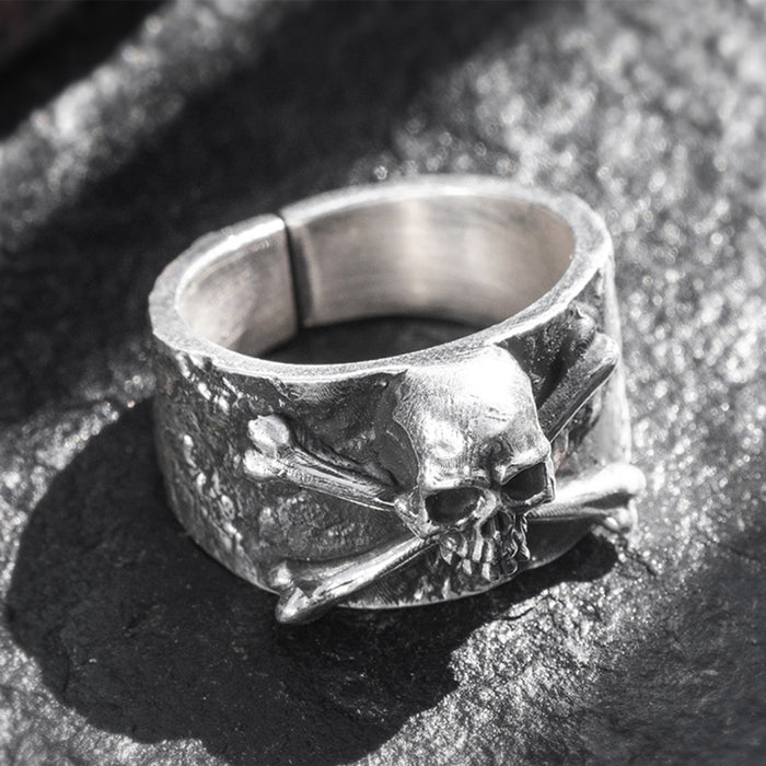 Real Solid 999 Sterling Silver Rings Skeletons & Skulls Gothic Hiphop Jewelry Open Size 8-10