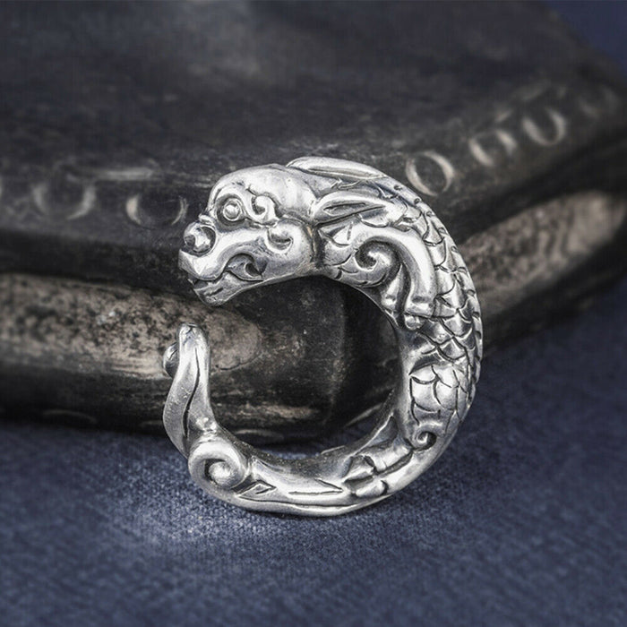 Real Solid 999 Sterling Silver Rings Dragon Animals Fashion Punk Jewelry Open Size 8-10