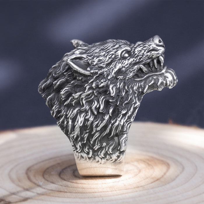 Real Solid 999 Sterling Silver Rings Wolf Wild Animals Gothic Punk Jewelry Open Size 8-10