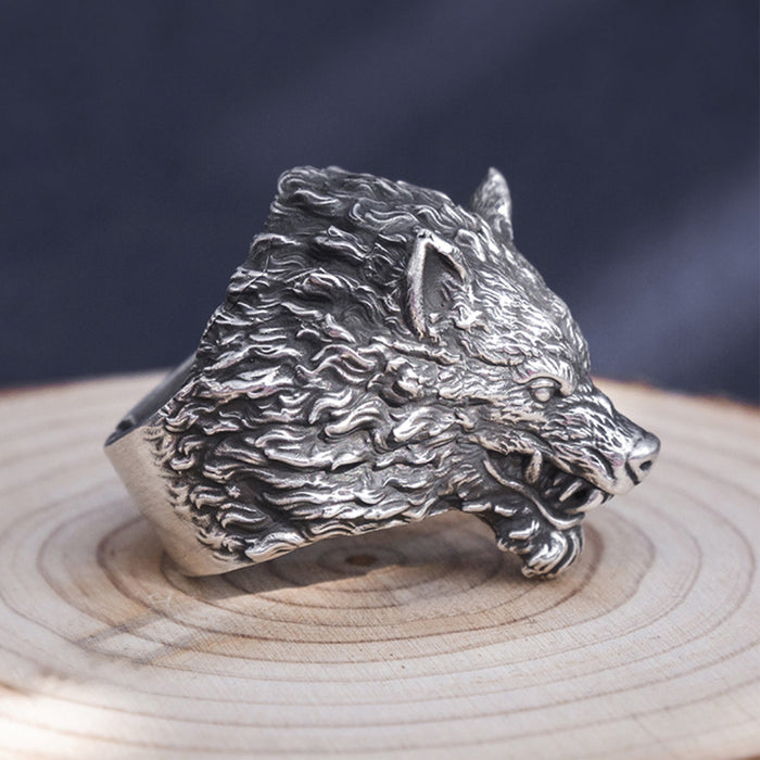 Real Solid 999 Sterling Silver Rings Wolf Wild Animals Gothic Punk Jewelry Open Size 8-10