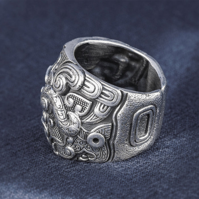 Real Solid 999 Sterling Silver Rings Gluttonous Mythical Animals Gothic Fashion Jewelry Open Size 8-10