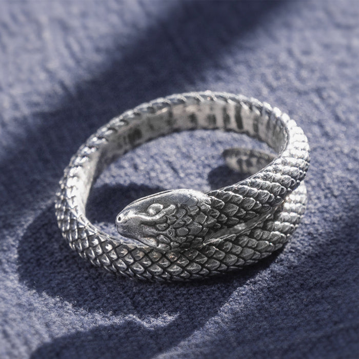 Real Solid 999 Sterling Silver Rings Snake Animals Fashion Jewelry Adjustable 4-12