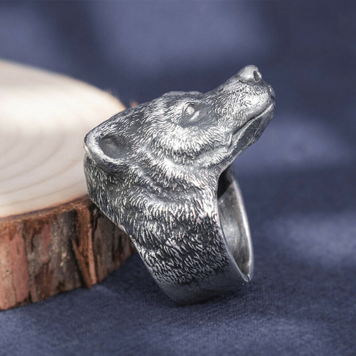Real Solid 999 Sterling Silver Rings Viking Bear Animals Gothic Fashion Jewelry Open Size 8-10