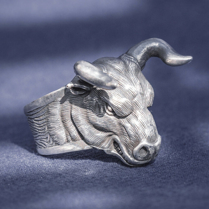 Real Solid 999 Sterling Silver Rings Bull Animals Gothic Punk Jewelry Open Size 8-10