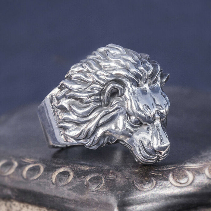 Real Solid 999 Sterling Silver Rings Lion Animals Gothic Punk Jewelry Open Size 10-12
