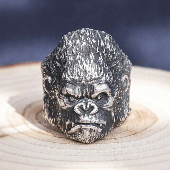 Real Solid 999 Sterling Silver Rings Gorilla Animals Gothic Hip Hop Jewelry Open Size 8-10
