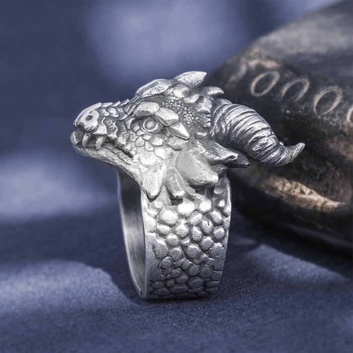 Real Solid 999 Sterling Silver Rings Dragon Animals Gothic Punk Jewelry Open Size 8-10