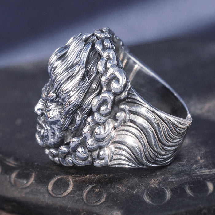 Real Solid 999 Sterling Silver Rings Devil Buddha Gothic Punk Jewelry Open Size 8-10