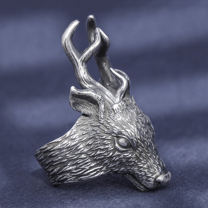Real Solid 999 Sterling Silver Rings Deer Animals Gothic Punk Jewelry Open Size 8-10