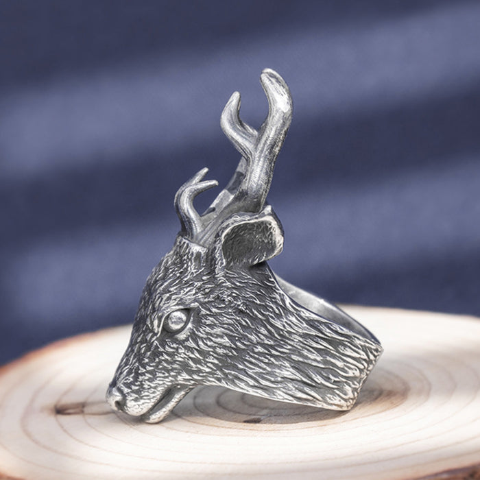 Real Solid 999 Sterling Silver Rings Deer Animals Gothic Punk Jewelry Open Size 8-10