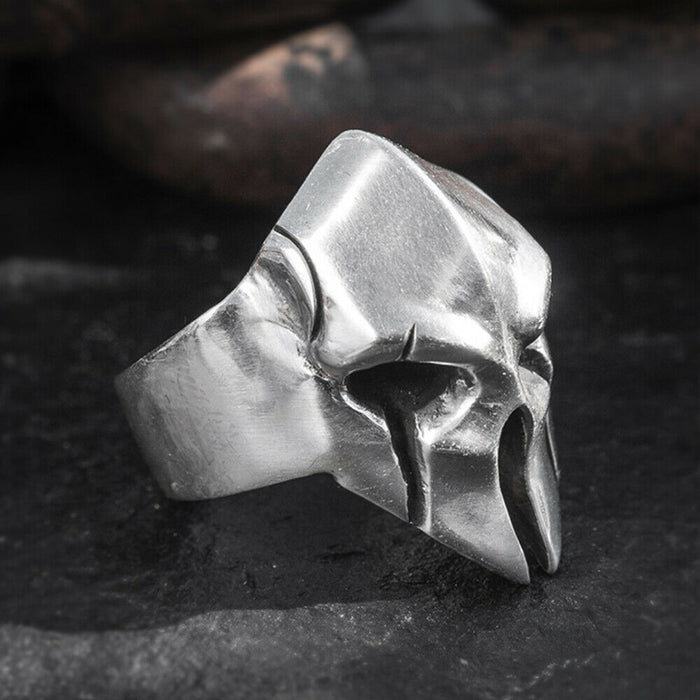 Real Solid 999 Sterling Silver Rings Warrior Armor Mask Gothic Jewelry Open Size 8-11