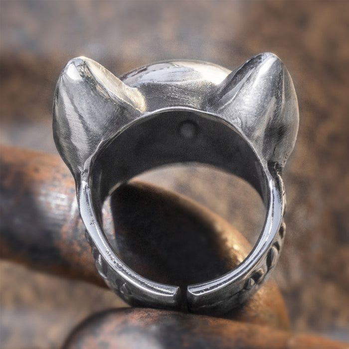 Real Solid 999 Sterling Silver Rings Tengu Skull Wolf Animals Gothic Punk Jewelry Open Size 8-11