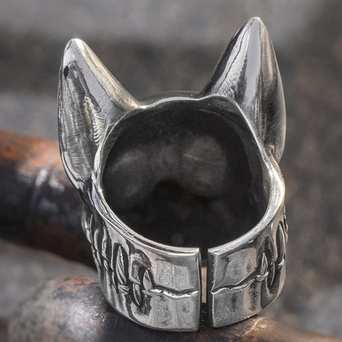 Real Solid 999 Sterling Silver Rings Tengu Skull Wolf Animals Gothic Punk Jewelry Open Size 8-11