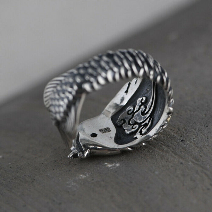Real Solid 925 Sterling Silver Rings Animals Fish Carp Coins Punk Luck Lucky Jewelry Open Size Adjustable