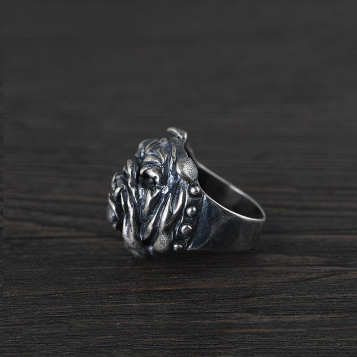 Real Solid 925 Sterling Silver Rings Shar Pei Animals Dog Gothic Punk Jewelry Size 9.5-11