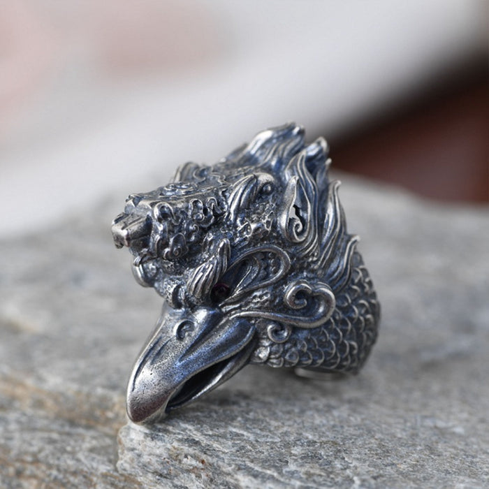 Real Solid 925 Sterling Silver Rings Big Bird Eagle Animals Gothic Punk Jewelry Open Size Adjustable