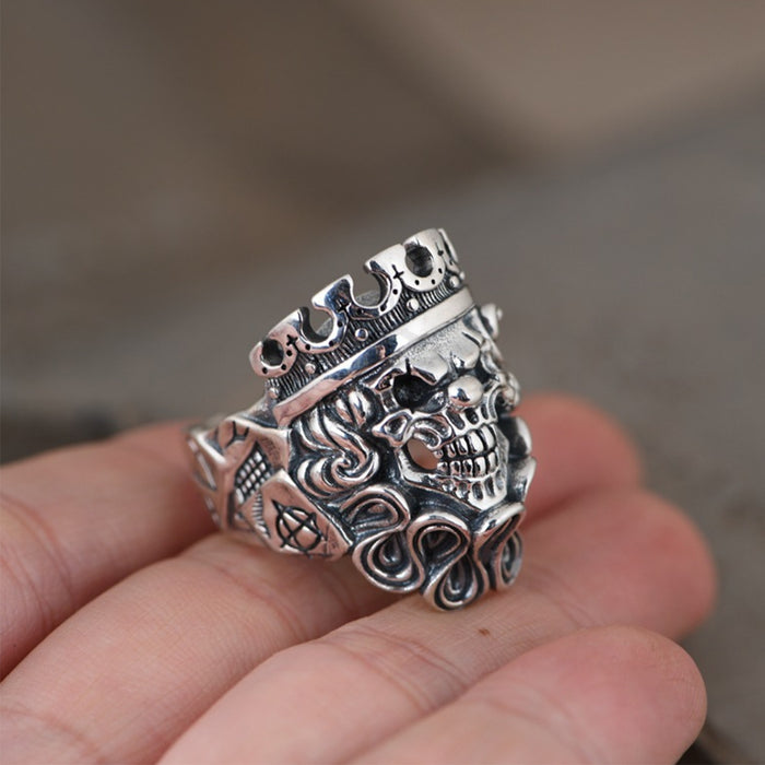 Real Solid 925 Sterling Silver Rings Skeletons & Skulls Crown Gothic Punk Jewelry Open Size Adjustable