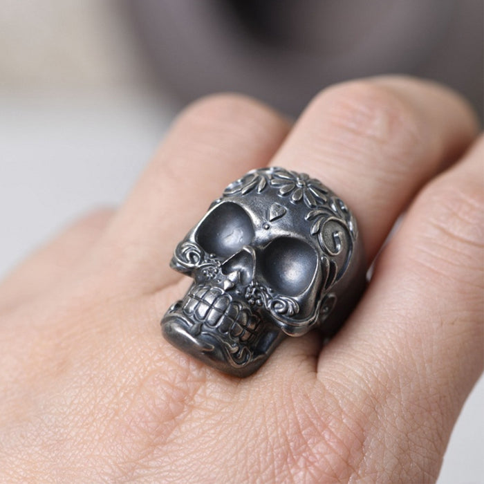 Real Solid 925 Sterling Silver Rings Skeletons & Skulls Flowers Gothic Hip Hop Punk Jewelry Size 9-12