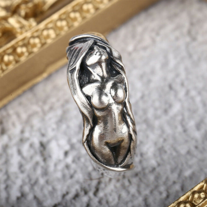 Real Solid 925 Sterling Silver Rings Lady's body Art Fashion Punk Jewelry Open Size Adjustable