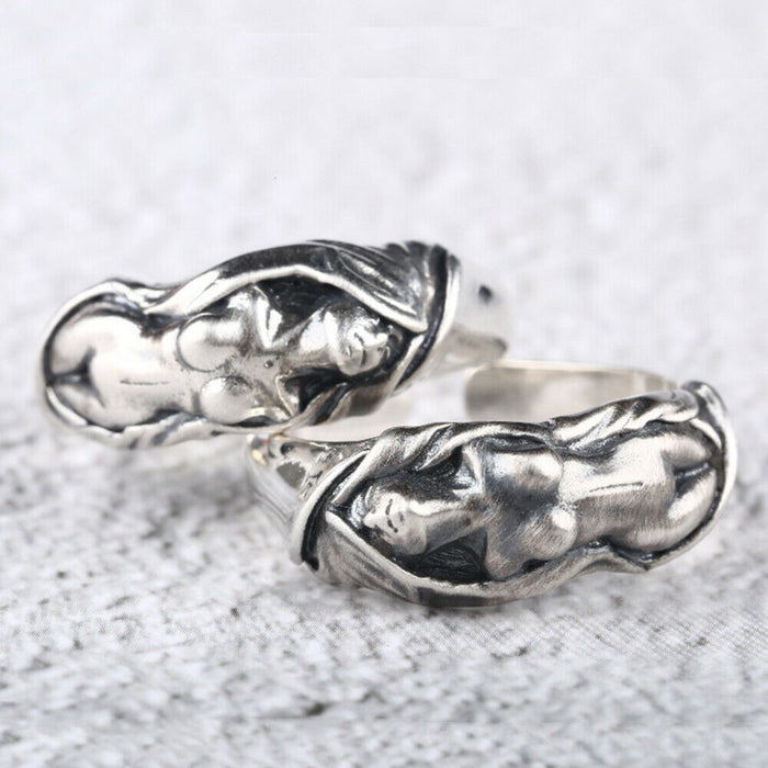 Real Solid 925 Sterling Silver Rings Lady's body Art Fashion Punk Jewelry Open Size Adjustable