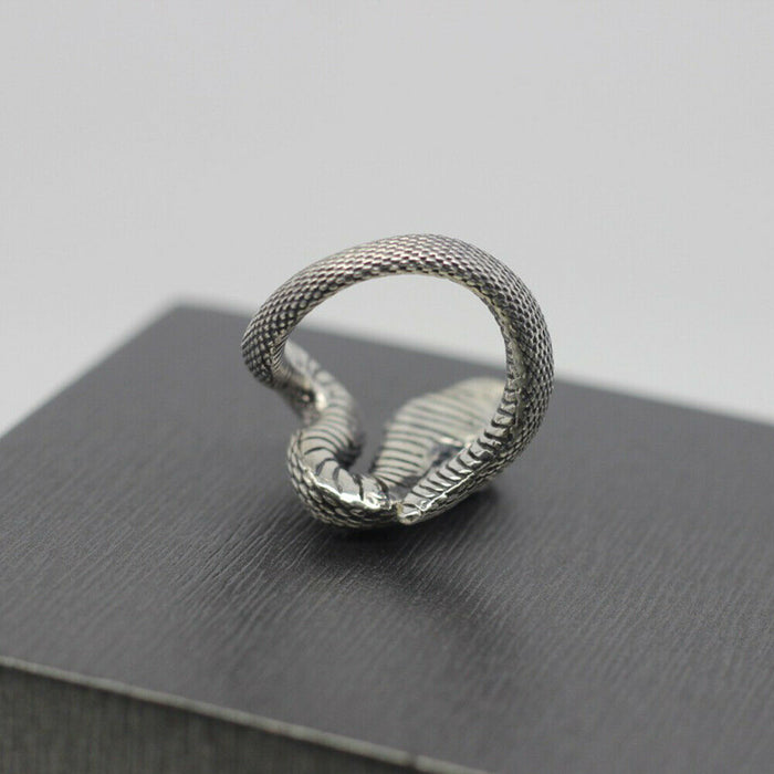 Real Solid 925 Sterling Silver Rings Viper Snake Animals Punk Jewelry Open Size 8-10