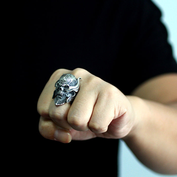 Men's Punk Heavy Real Solid 925 Sterling Silver Ring Devil Skulls Armor Gothic Punk Jewelry Size 7-11