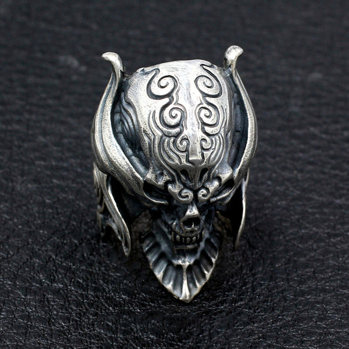 Men's Punk Heavy Real Solid 925 Sterling Silver Ring Devil Skulls Armor Gothic Punk Jewelry Size 7-11
