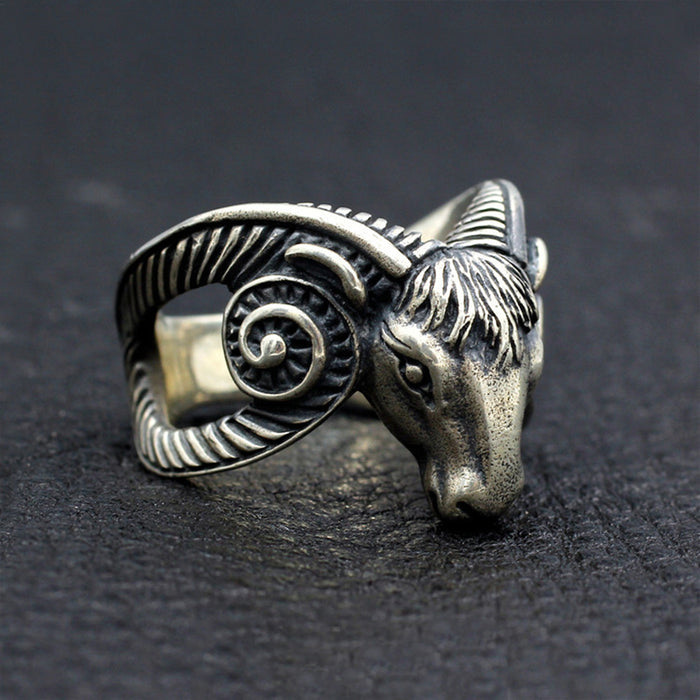 Real Solid 925 Sterling Silver Ring Animals Sheep Head Gothic Punk Jewelry Size 7-11