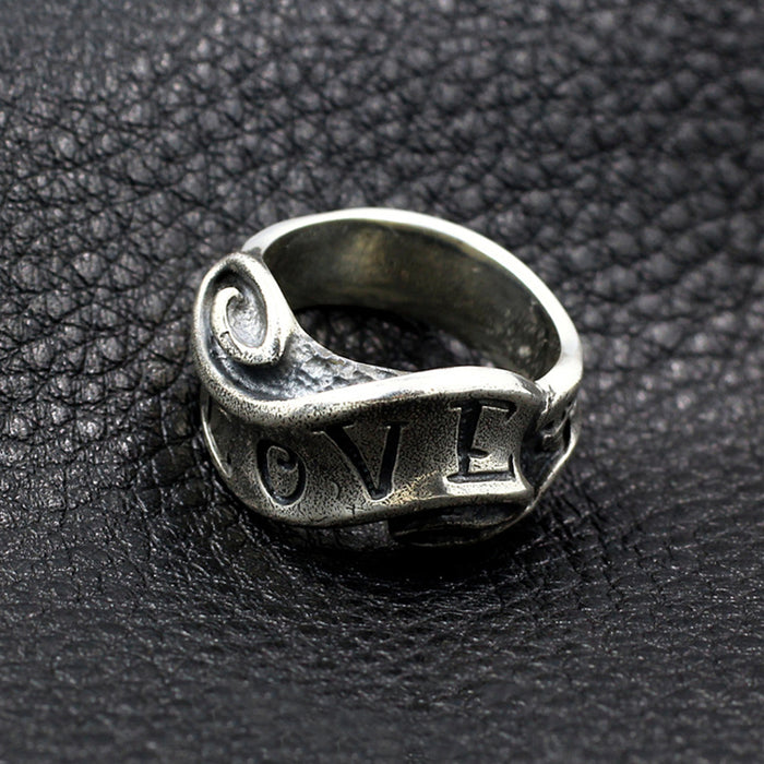 Men's Real Solid 925 Sterling Silver Ring Love Hate Cloud Gothic Punk Jewelry Size 7 8 9 10 11