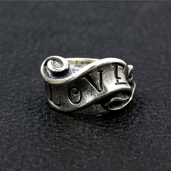 Men's Real Solid 925 Sterling Silver Ring Love Hate Cloud Gothic Punk Jewelry Size 7 8 9 10 11