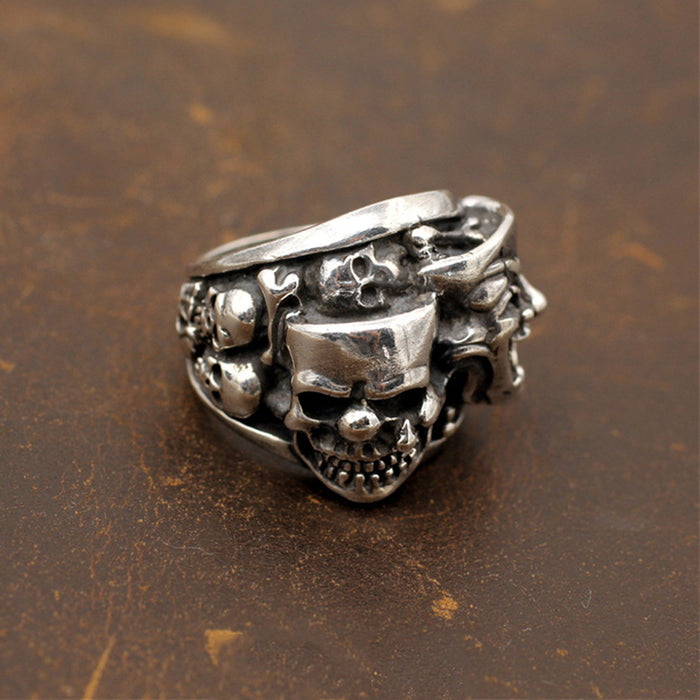 Men's Punk Real Solid 925 Sterling Silver Ring Skulls Joker Clown Gothic Jewelry Size 7-11