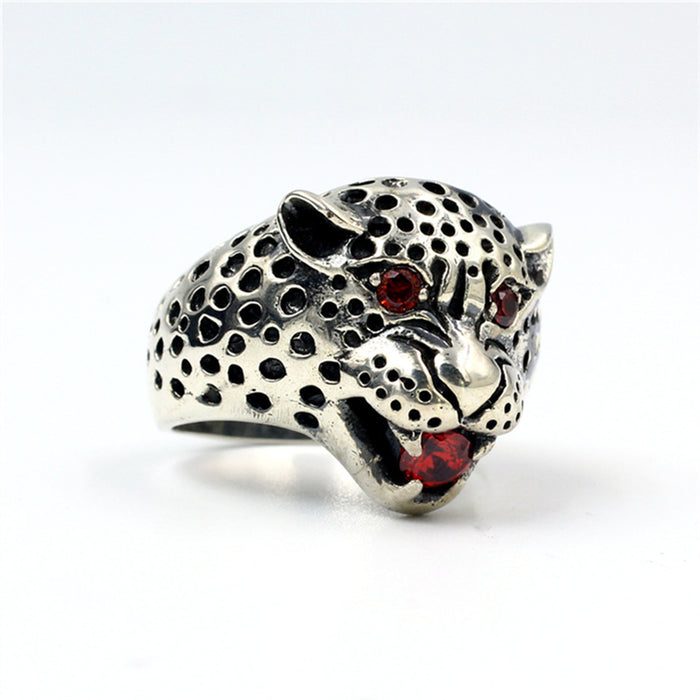 Men's Punk Real Solid 925 Sterling Silver Ring Leopard Animals Gothic Jewelry Size 7-11